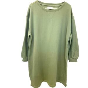 Free Assembly Sweatshirt Dress XL Olive Green Short Shift Lagenlook Minimalist